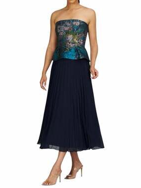Kay Unger Giannina Strapless Tea Length Dress Blue Sea Size 14